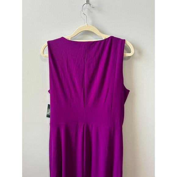 Lauren Ralph Lauren Bodycon Dress Women's Petite 16P Purple Ruched Wrap V Neck - Picture 11 of 12